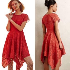 Anthropologie Red Lace Dress